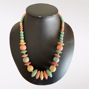 NEW African Multicolor Wooden Beads Tribal Boho Necklace 23” NWT